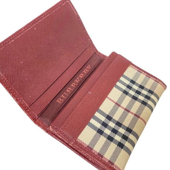 Auth Burberry - Cream Dark Brown Multi Nylon Leather Business Card Holder - Picture 8 of 9